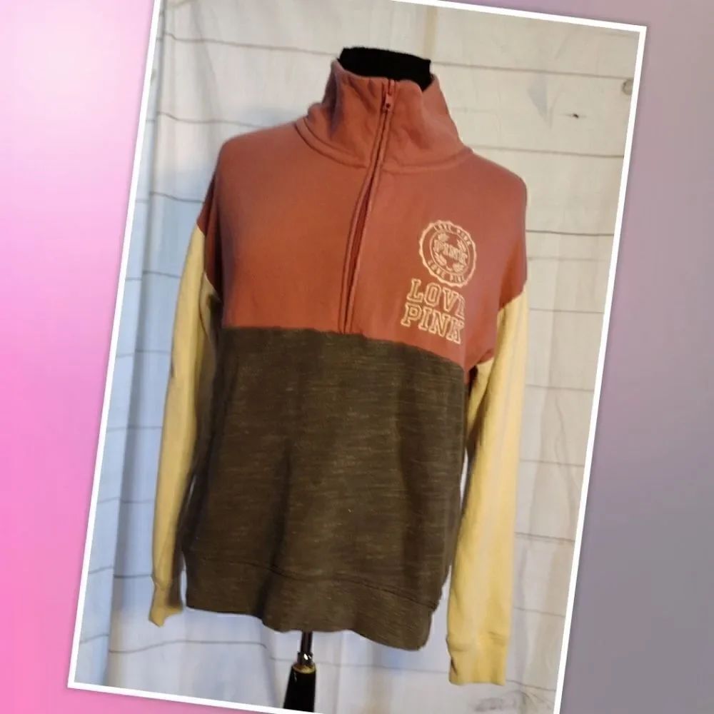 Pink Victoria’s Secret Gray/Mauve/Cream S/P half zip sweatshirt
